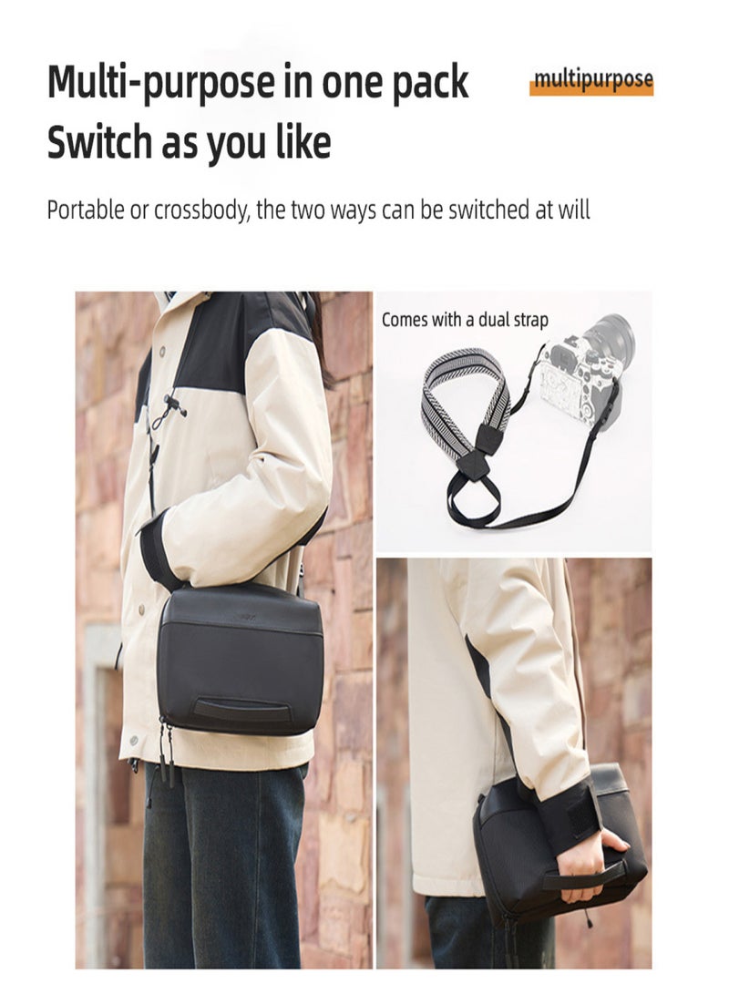 كواتكون حقيبة كاميرا Cwatcun D123 سعة 4 لتر، مقاومة للماء، حقيبة كتف للتصوير الفوتوغرافي مع حزام كتف، بديل لكاميرات كانون وسوني ونيكون بدون مرآة، حقيبة تخزين - Image 4